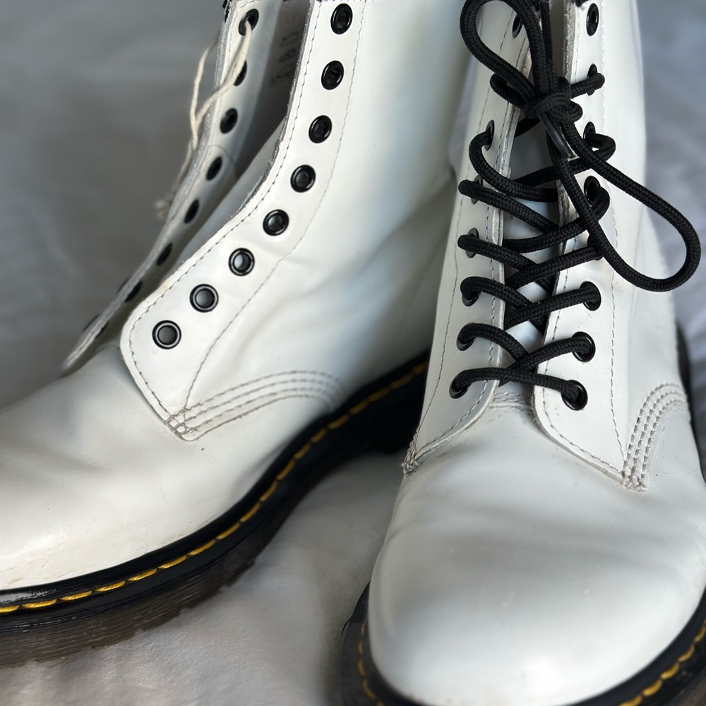 Dr. Martens White and Black Leather Boots